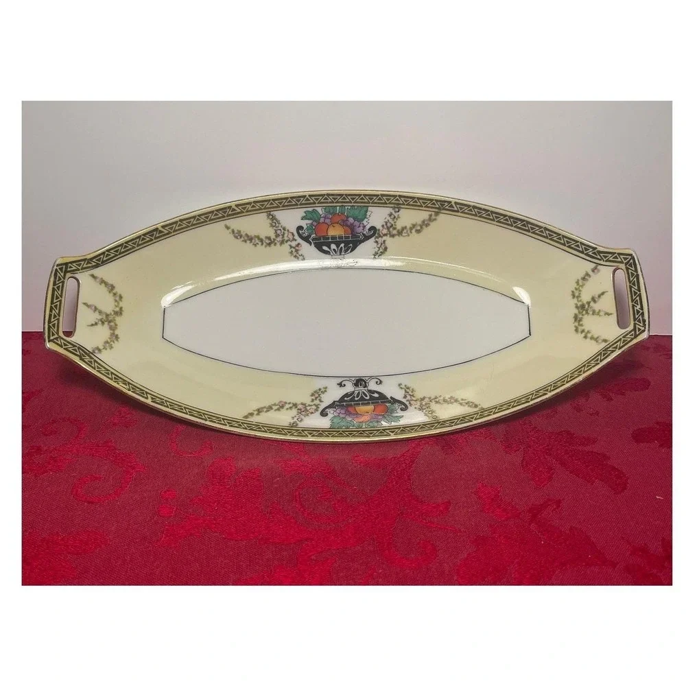 Vintage Noritake Oblong Serving Dish Yellow Fruit Basket Design Japan 12 inch